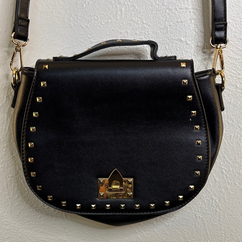 Hanna Grace Chic Black and Gold Studded Crossbody Bag